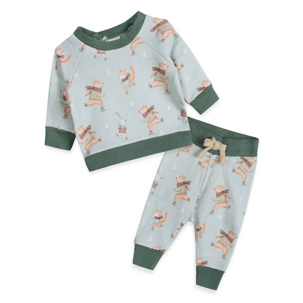 NEW VIVERANO ORGANICS kid's ice skaters sweatshirt & pants set in sage